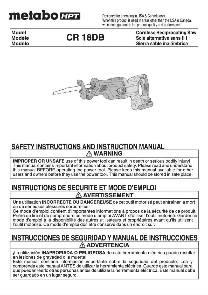 Page n°1 - Manuel utilisateur Metabo CR 18DB