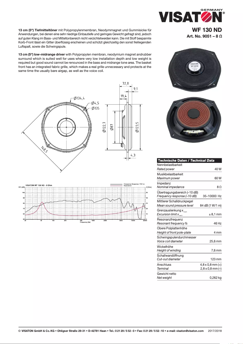 Page 1 de la notice Manuel utilisateur Visaton WF 130 ND