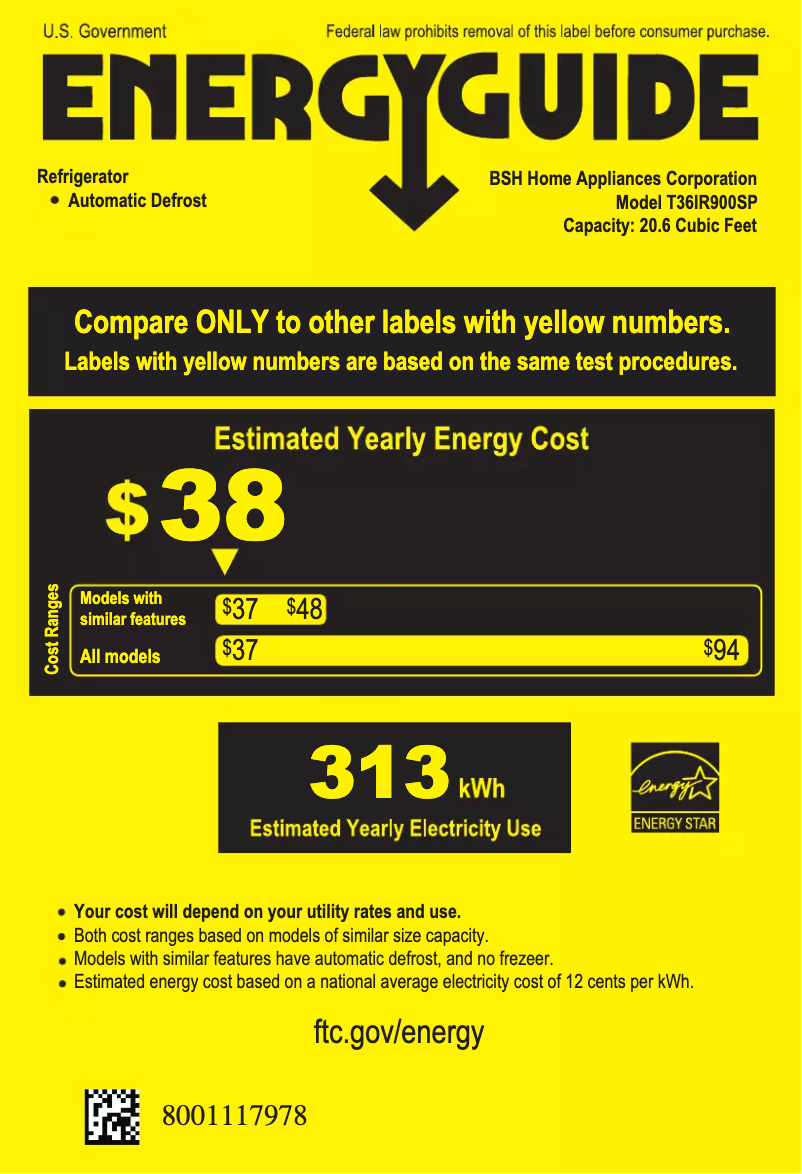 Page 1 de la notice Label énergétique Thermador T36IR900SP