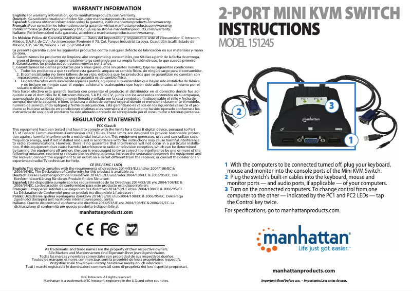 Page 1 de la notice Manuel utilisateur Manhattan 151245