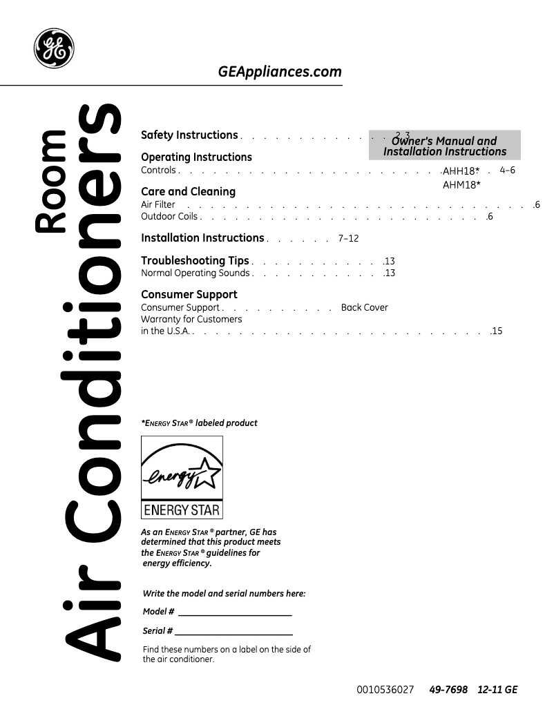 Imagen de la primera página del manual del dispositivo AHH18DQ