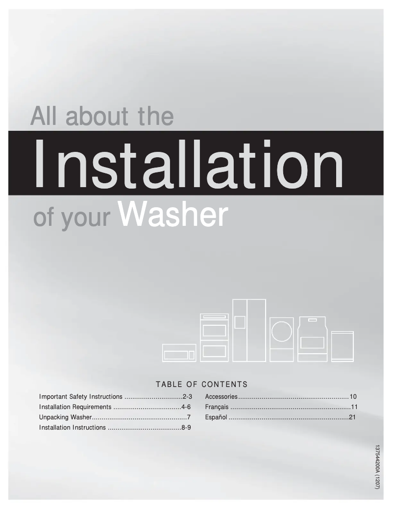 Page 1 de la notice Guide d'installation Frigidaire FAHE1011MW