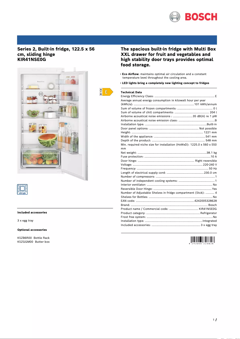 Page n°1 - Fiche technique Bosch KIR41NSE0G