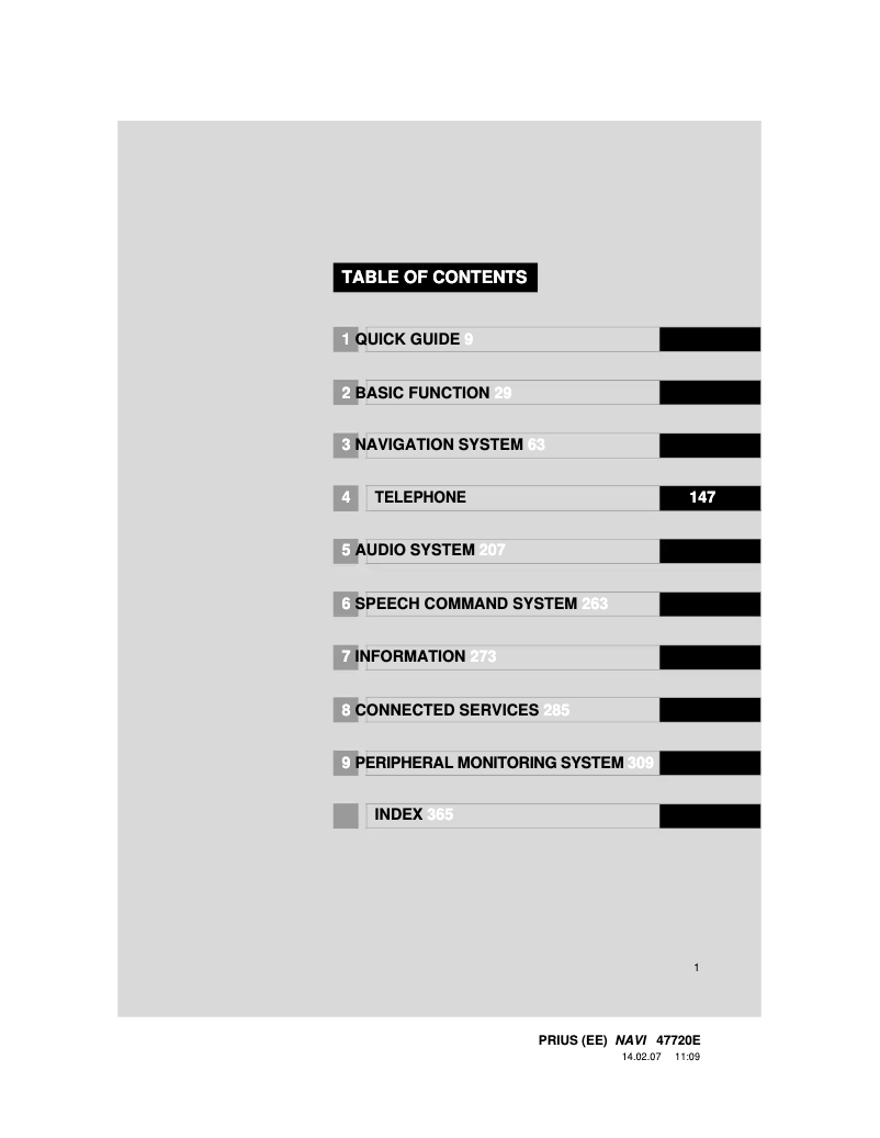 Page 1 de la notice Manuel utilisateur Toyota Prius 2011 Navigation