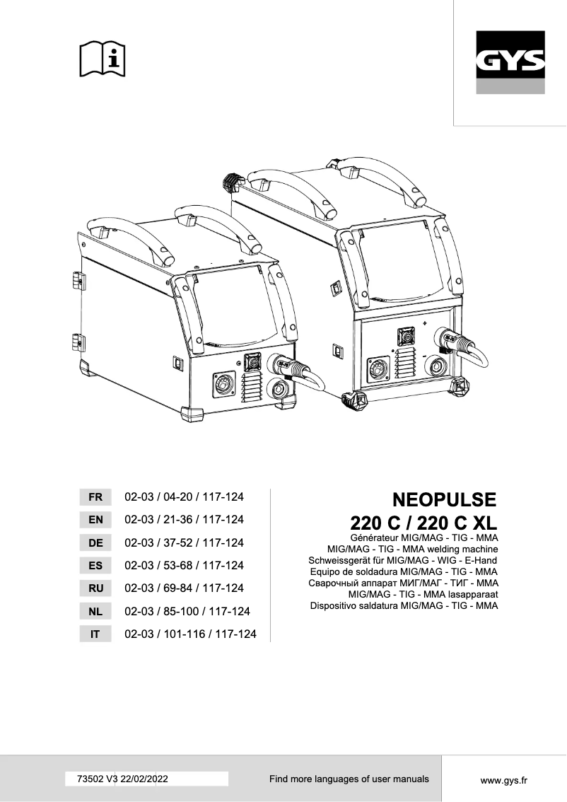 Página 1 del manual Manual de usuario GYS Neopulse 220 C XL