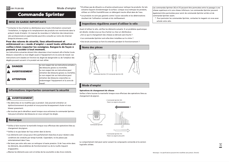 Page 1 de la notice Manuel utilisateur Shimano SW-R610