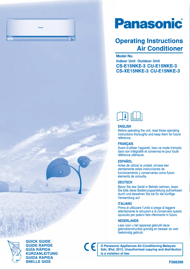 Page n°1 - Manuel utilisateur Panasonic CS-E15NKE3