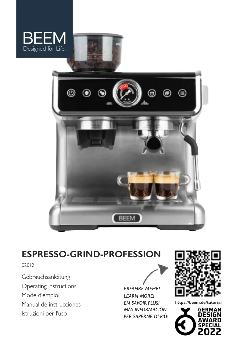 Page n°1 - Manuel utilisateur BEEM Espresso Grind Profession