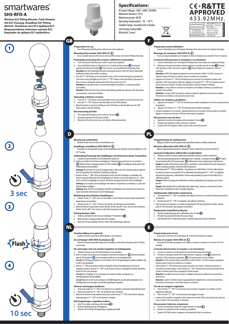 Page 1 de la notice Manuel utilisateur Smartwares SH5-RFD-A