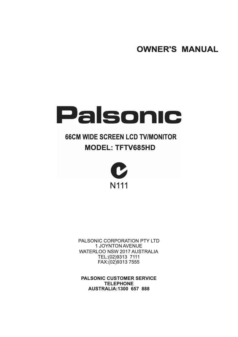 Page n°1 - Manuel utilisateur Palsonic TFTV685HD