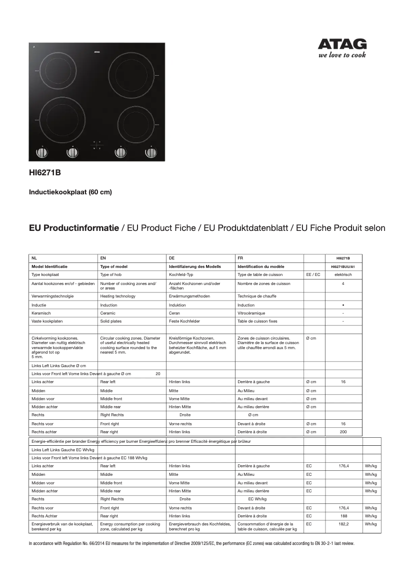 Page 1 de la notice Fiche technique Atag HI6271B