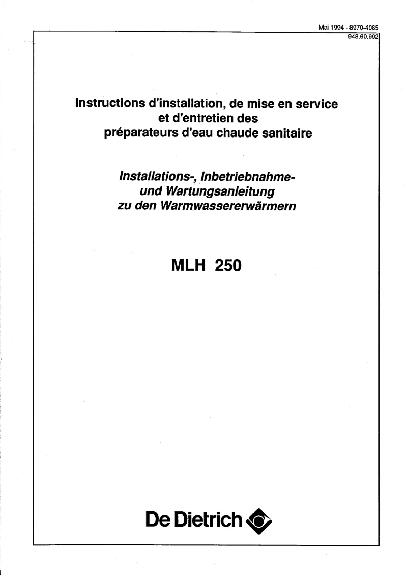 Page n°1 - Manuel utilisateur De Dietrich MLH 250