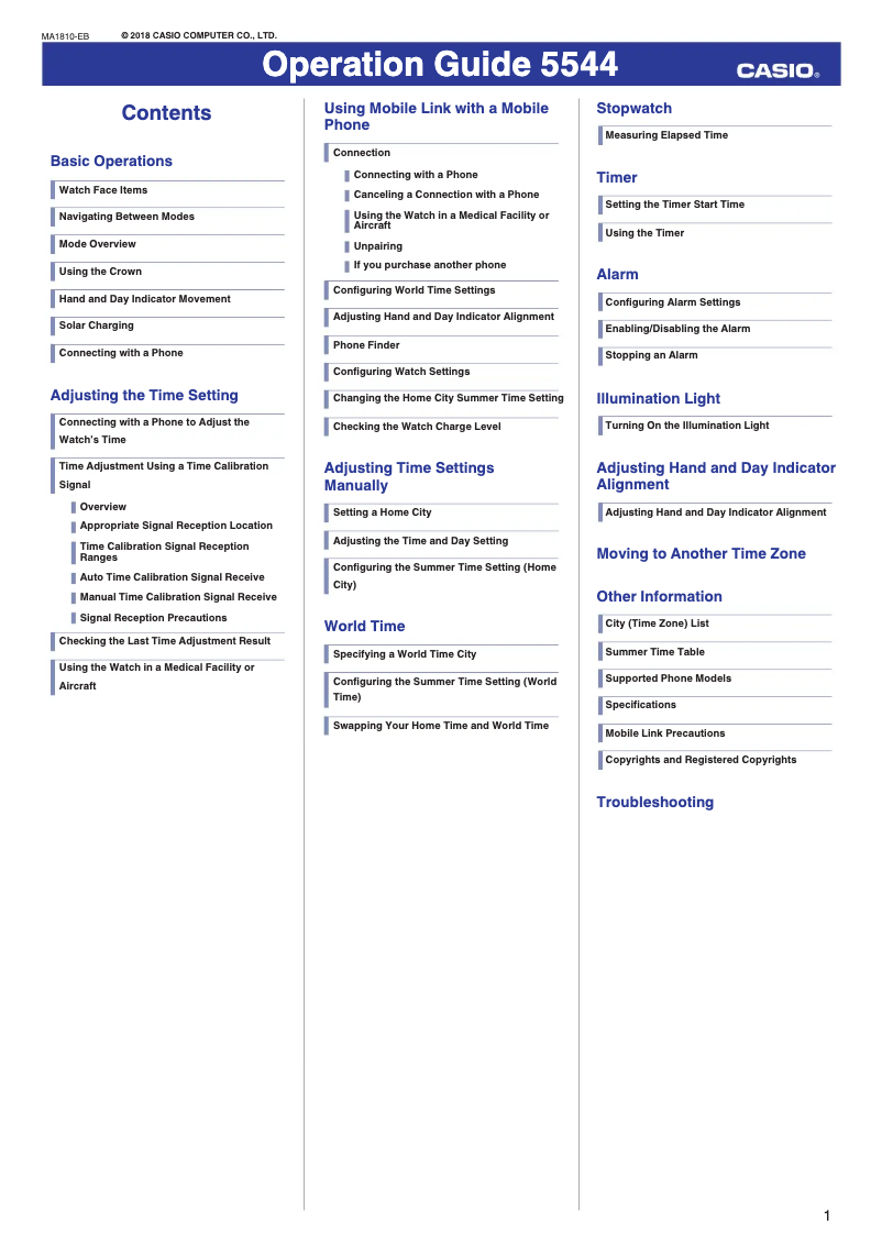 Page n°1 - Manuel utilisateur Casio G-Shock MTG-B1000TF-1ADR