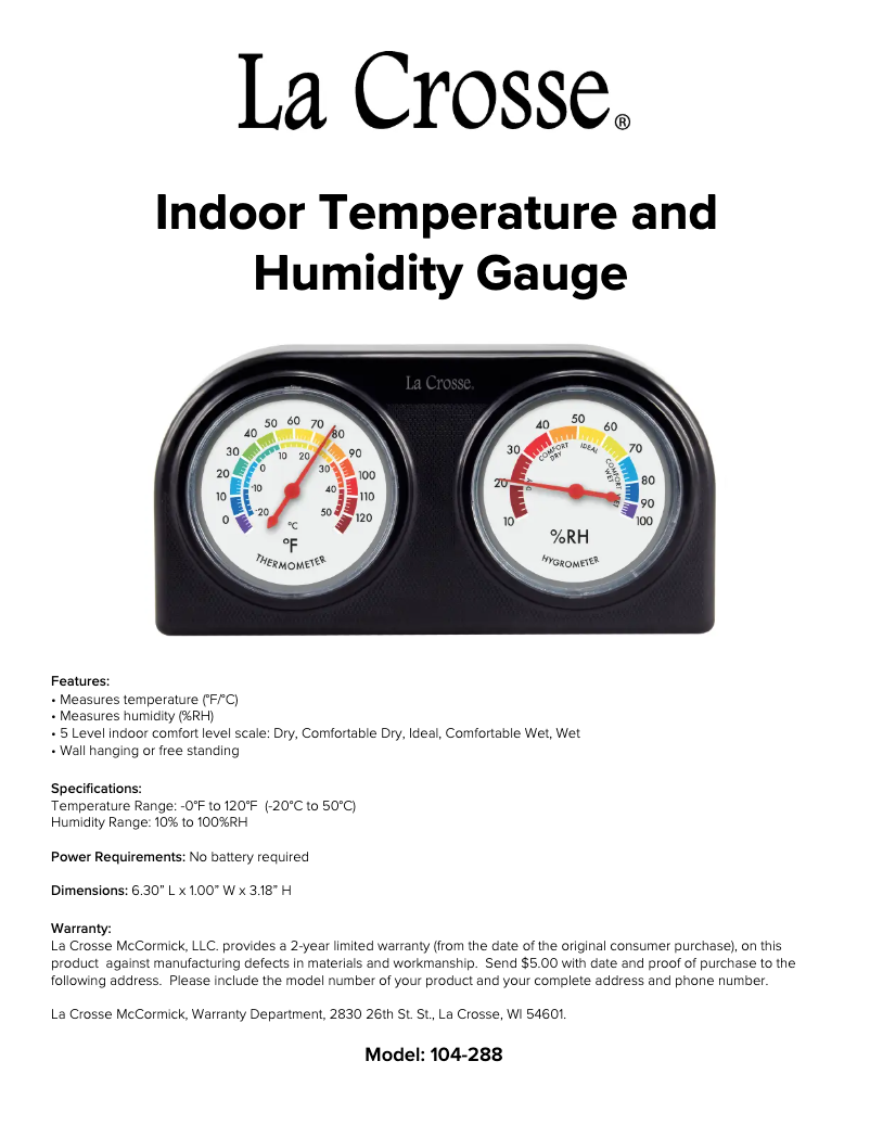 Page n°1 - Manuel utilisateur La Crosse Technology 104-288V2