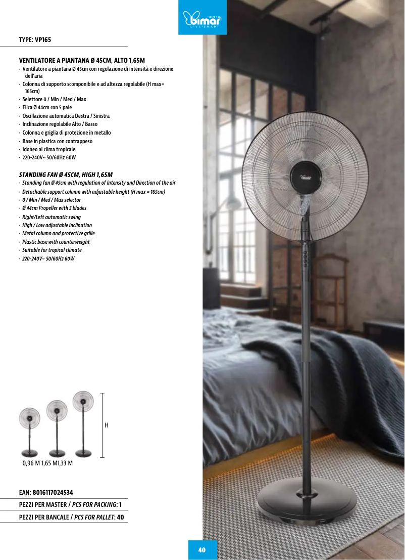 Page n°1 - Fiche technique Bimar VP165
