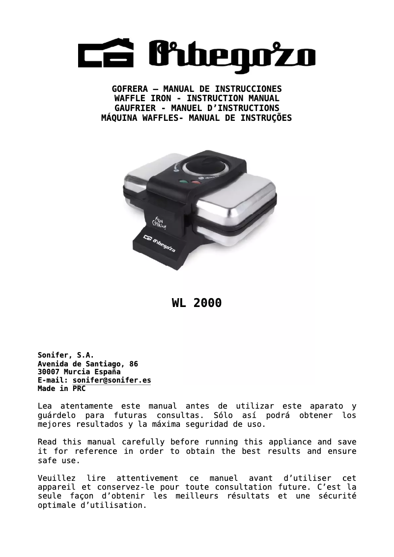 Page 1 de la notice Manuel utilisateur Orbegozo WL 2000
