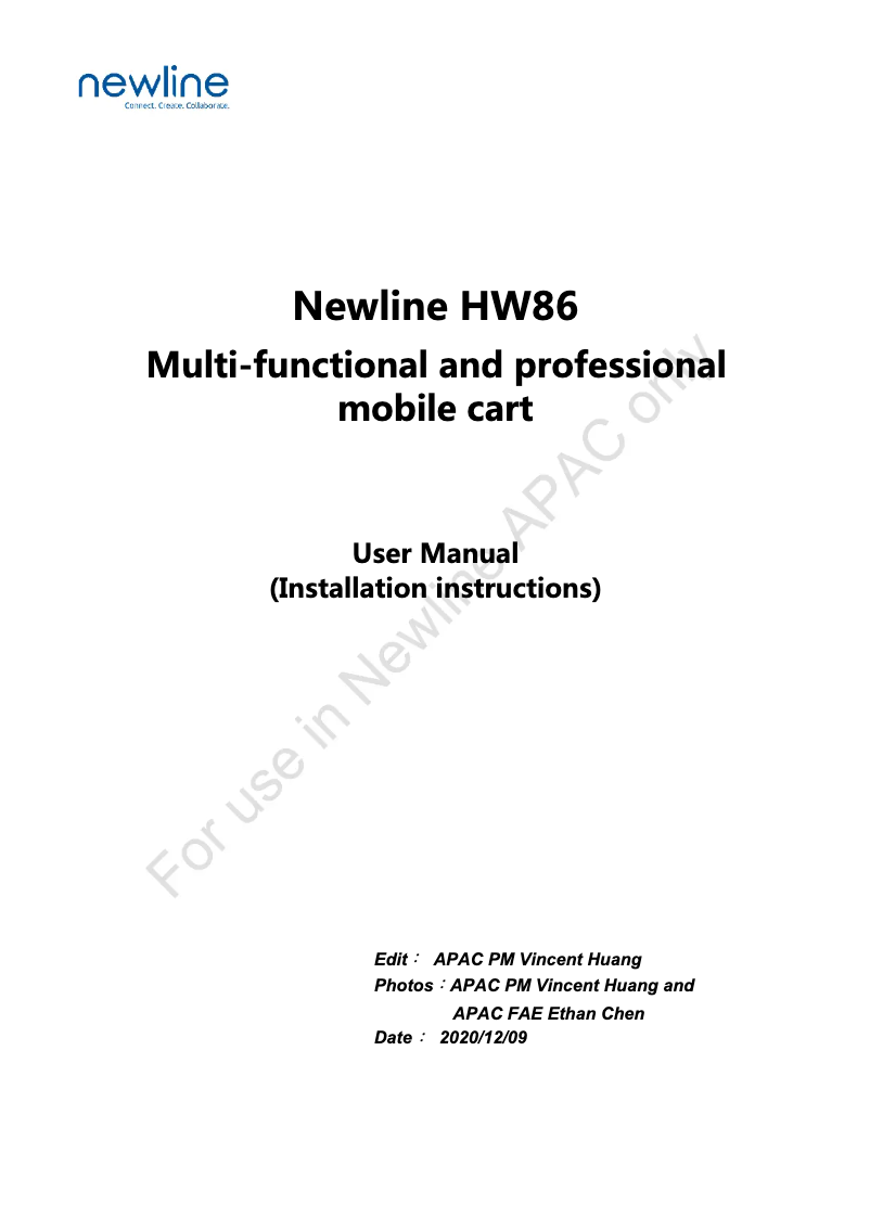 Page n°1 - Manuel utilisateur Newline WH3310