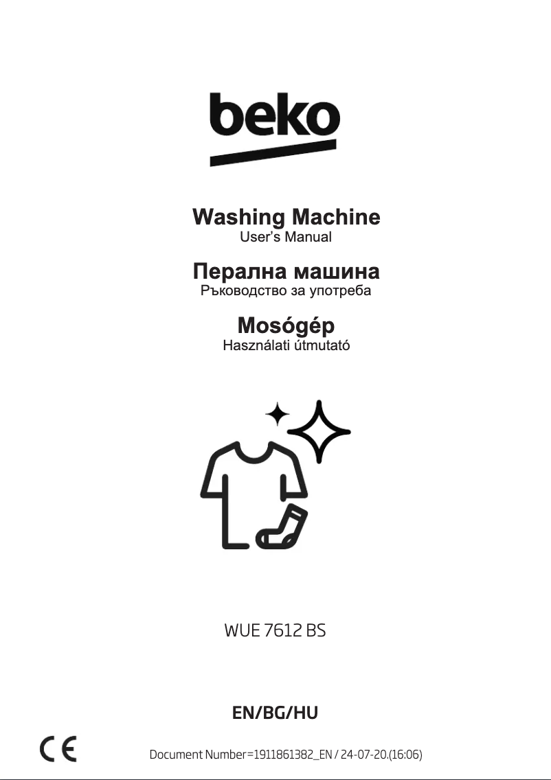Page 1 de la notice Manuel utilisateur Beko WUE 7612 BS