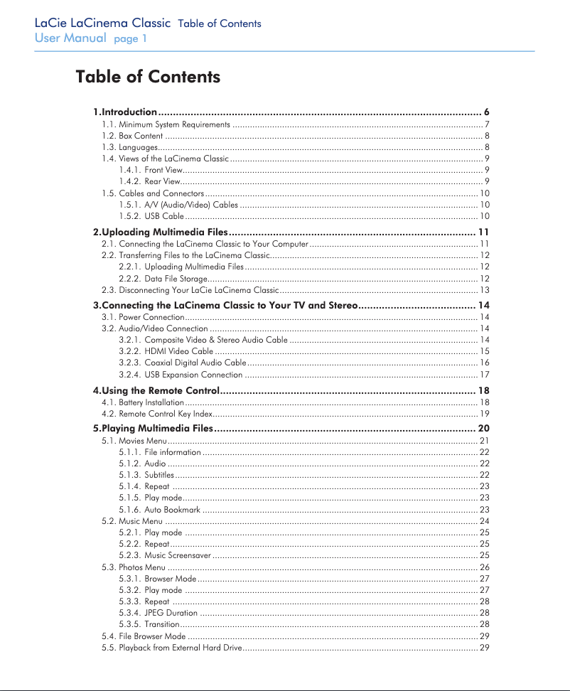 Page n°1 - Manuel utilisateur LaCie LaCinema Classic