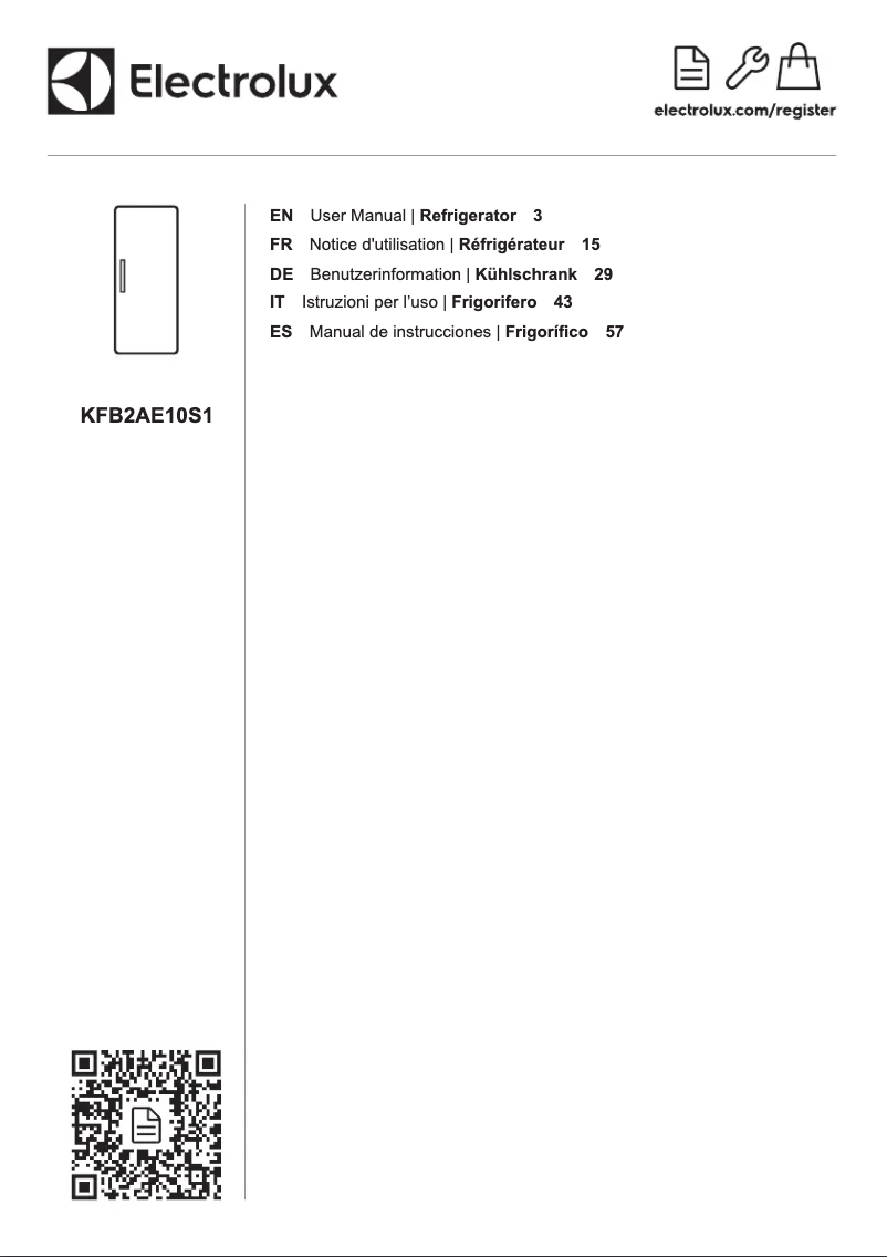 Page 1 de la notice Manuel utilisateur Electrolux KFB2AE10S1