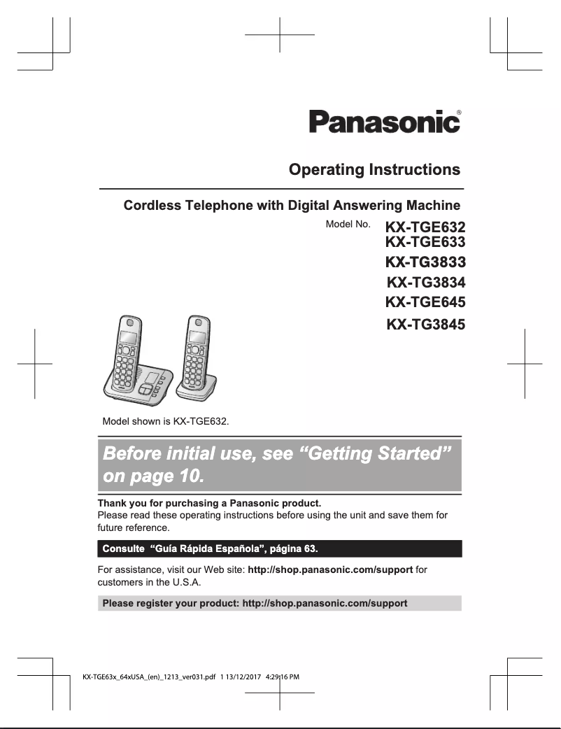 Page 1 de la notice Manuel utilisateur Panasonic KX-TG3834M