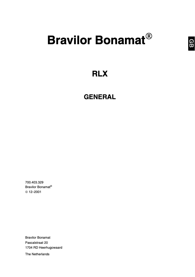 Page 1 de la notice Manuel utilisateur Bravilor Bonamat RLX