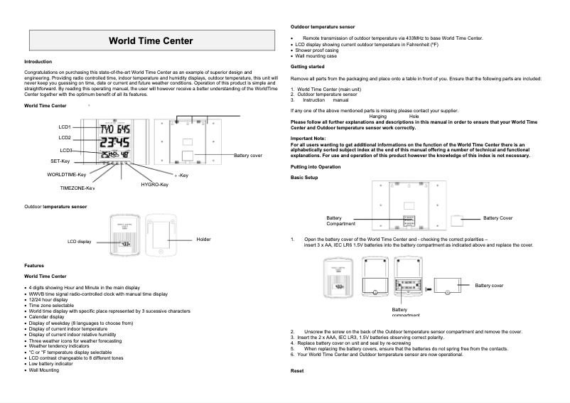 Page n°1 - Manuel utilisateur La Crosse Technology WS-7098U