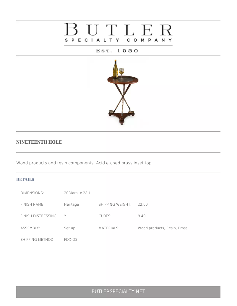 Page n°1 - Manuel utilisateur Butler Nineteenth