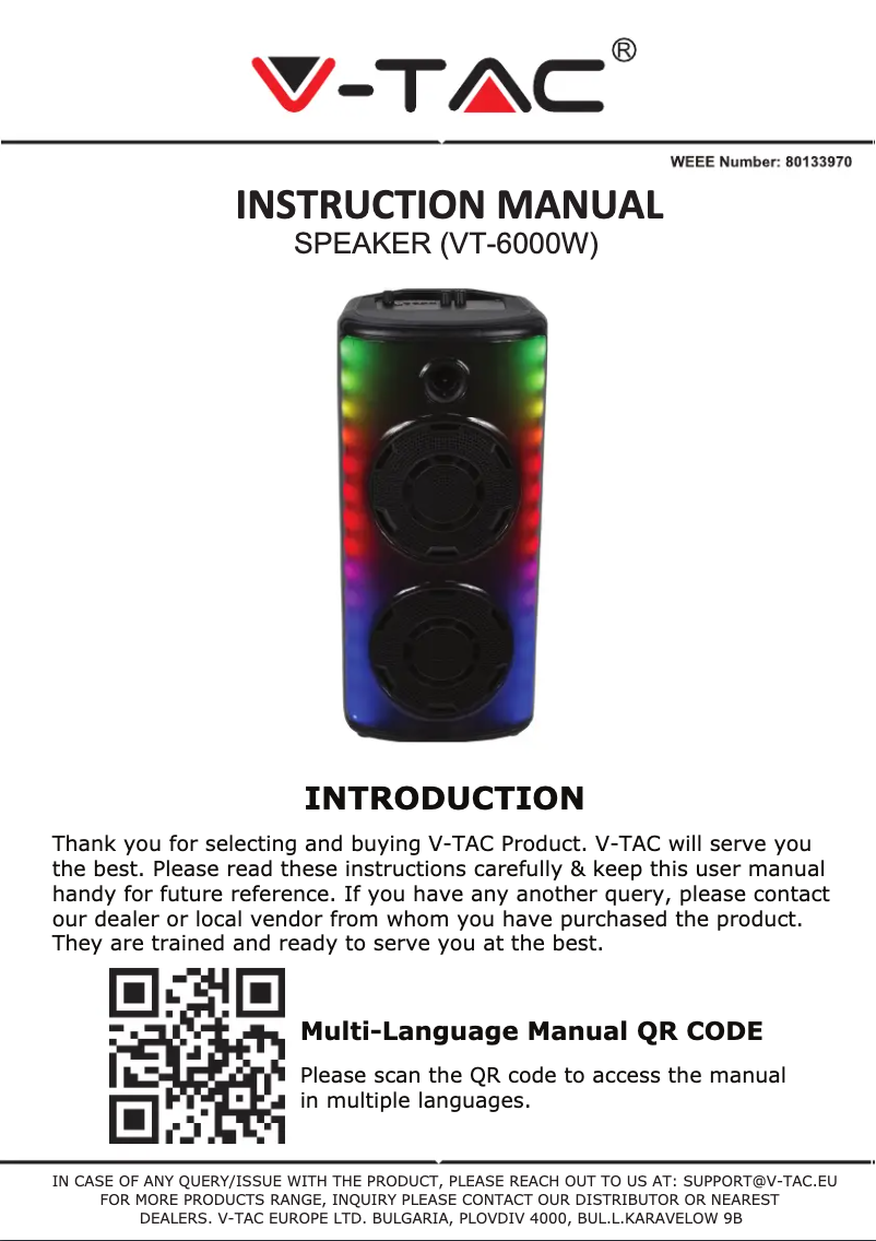 Page 1 de la notice Manuel utilisateur V-TAC VT-6000W