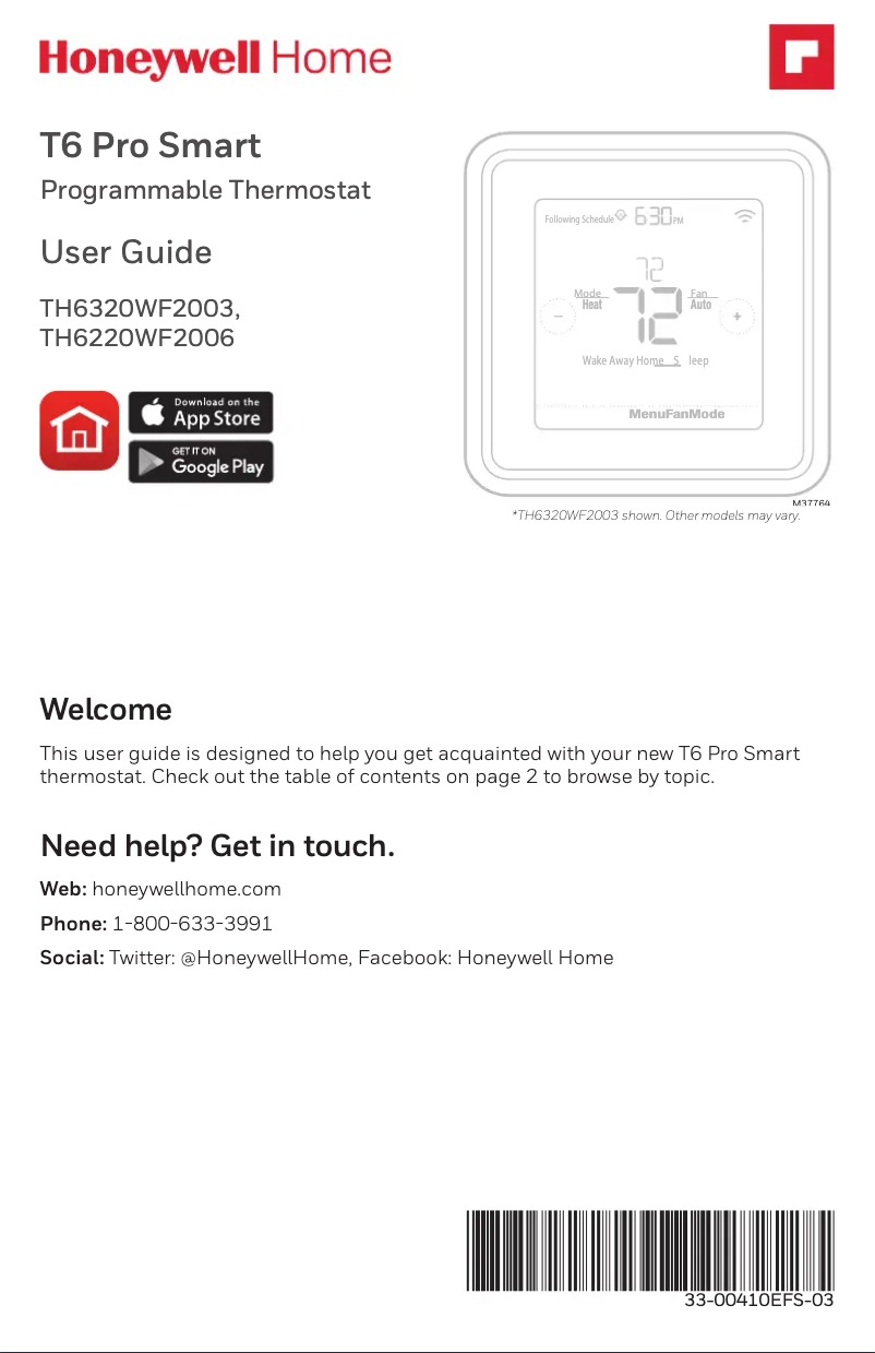 Page 1 de la notice Manuel utilisateur Honeywell TH6320WF2003/U