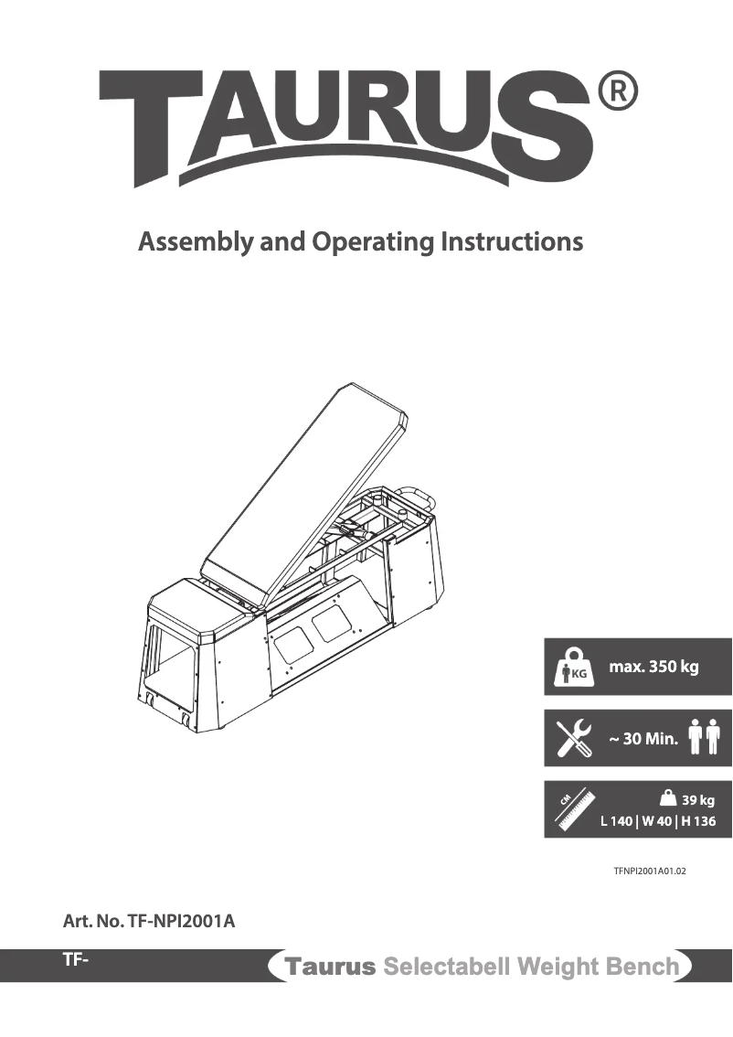 Page 1 de la notice Manuel utilisateur Taurus Selectabell Weight Bench
