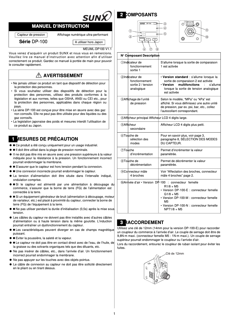 Page n°1 - Manuel utilisateur Panasonic DP-102-E-P