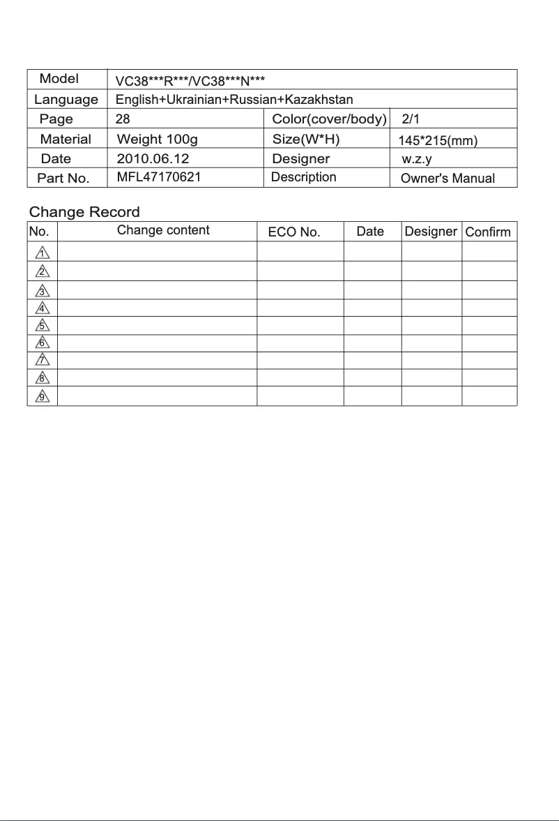 Page n°1 - Manuel utilisateur LG V-C38173RU