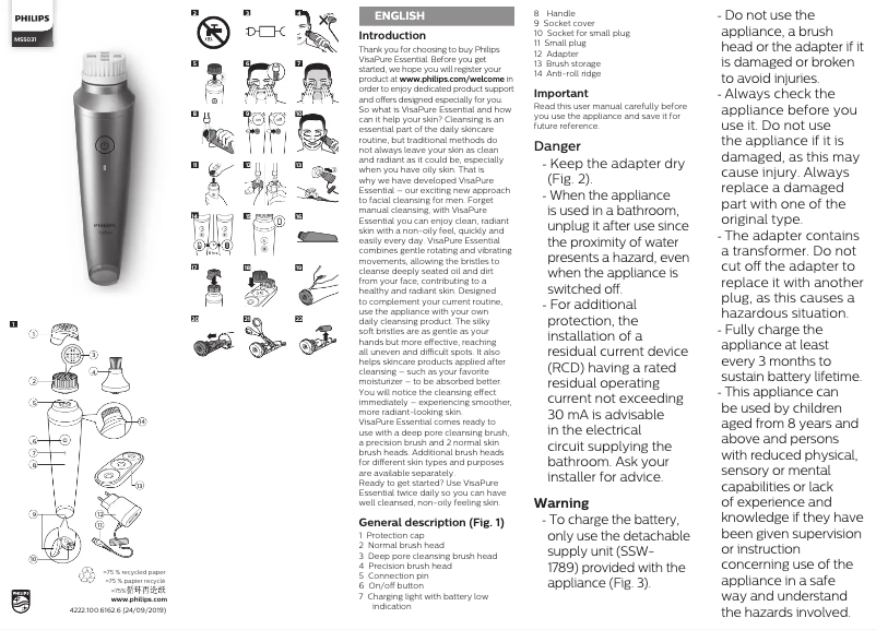 Image de la première page du manuel de l'appareil VisaPure MEN Essential MS5031