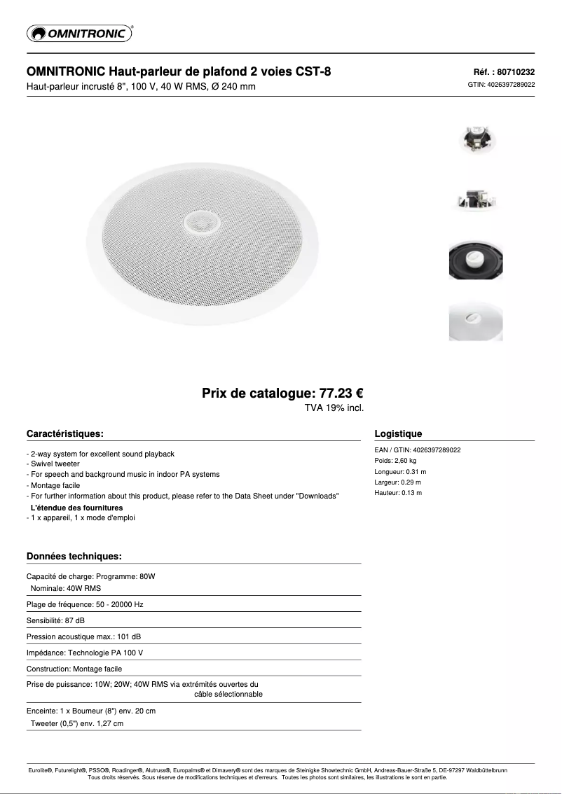 Page n°1 - Fiche technique Omnitronic CST-8