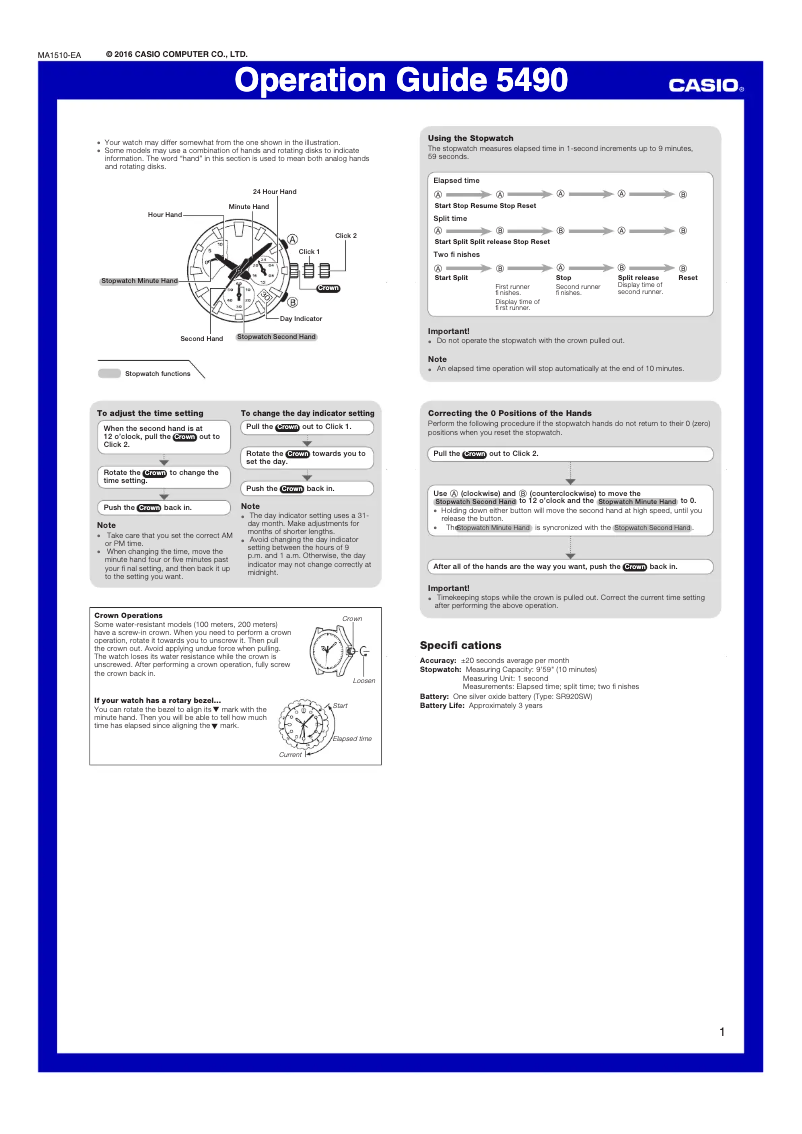 Page 1 de la notice Manuel utilisateur Casio Edifice EFR-570DB-1BVUEF