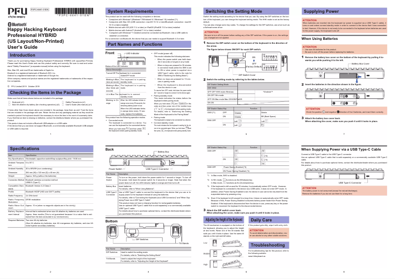 Page n°1 - Manuel utilisateur Fujitsu Happy Hacking Professional Hybrid