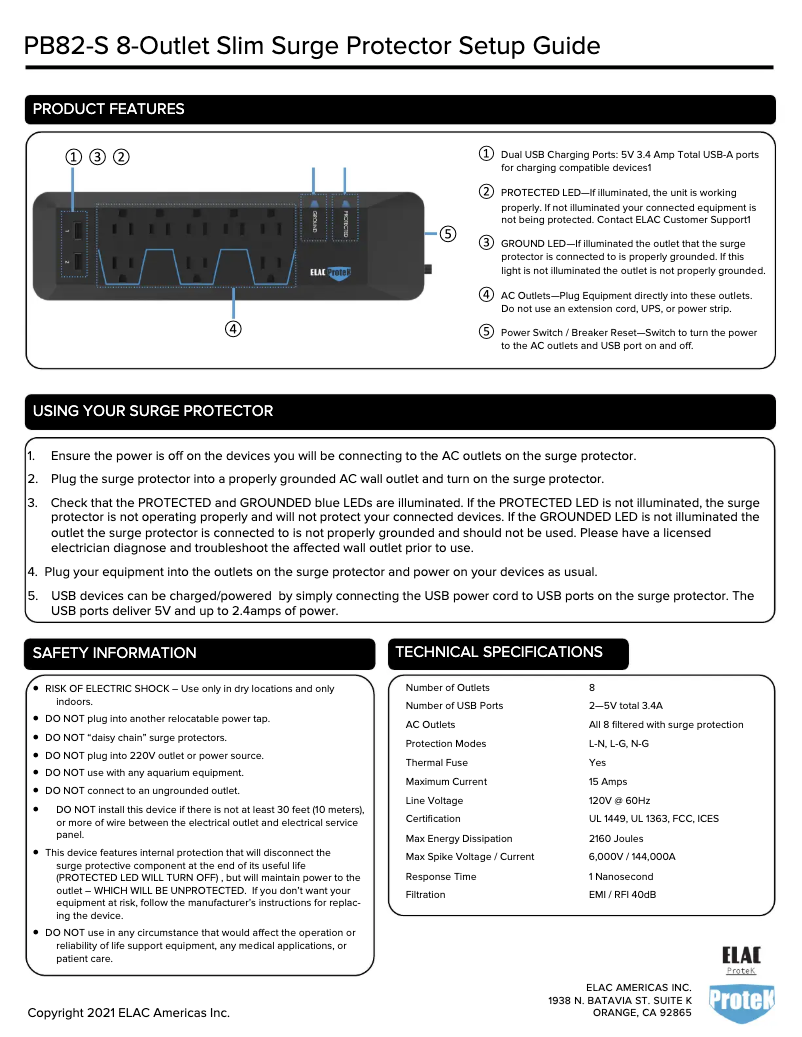 Page 1 de la notice Manuel utilisateur ELAC Protek 8 Outlet PB-82S