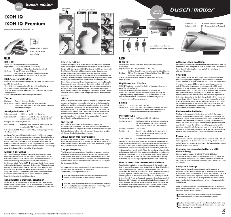 Page 1 de la notice Manuel utilisateur Busch + Müller IXON IQ Premium