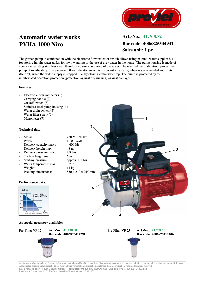 Página 1 del manual Manual de usuario Proviel PVHA 1000 Niro