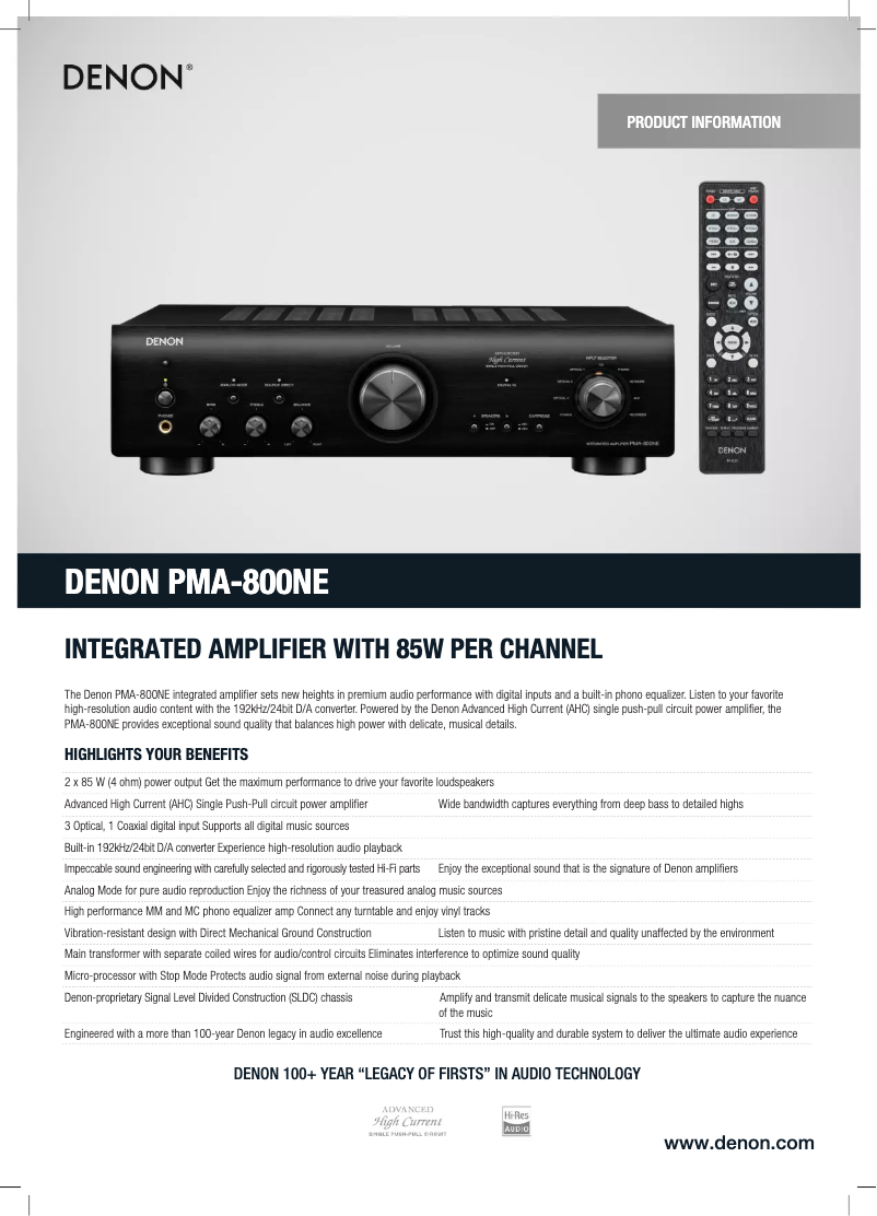 Page n°1 - Fiche technique Denon PMA-800NE