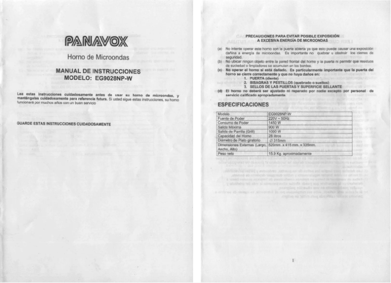 Image de la première page du manuel de l'appareil EG9028NP-W