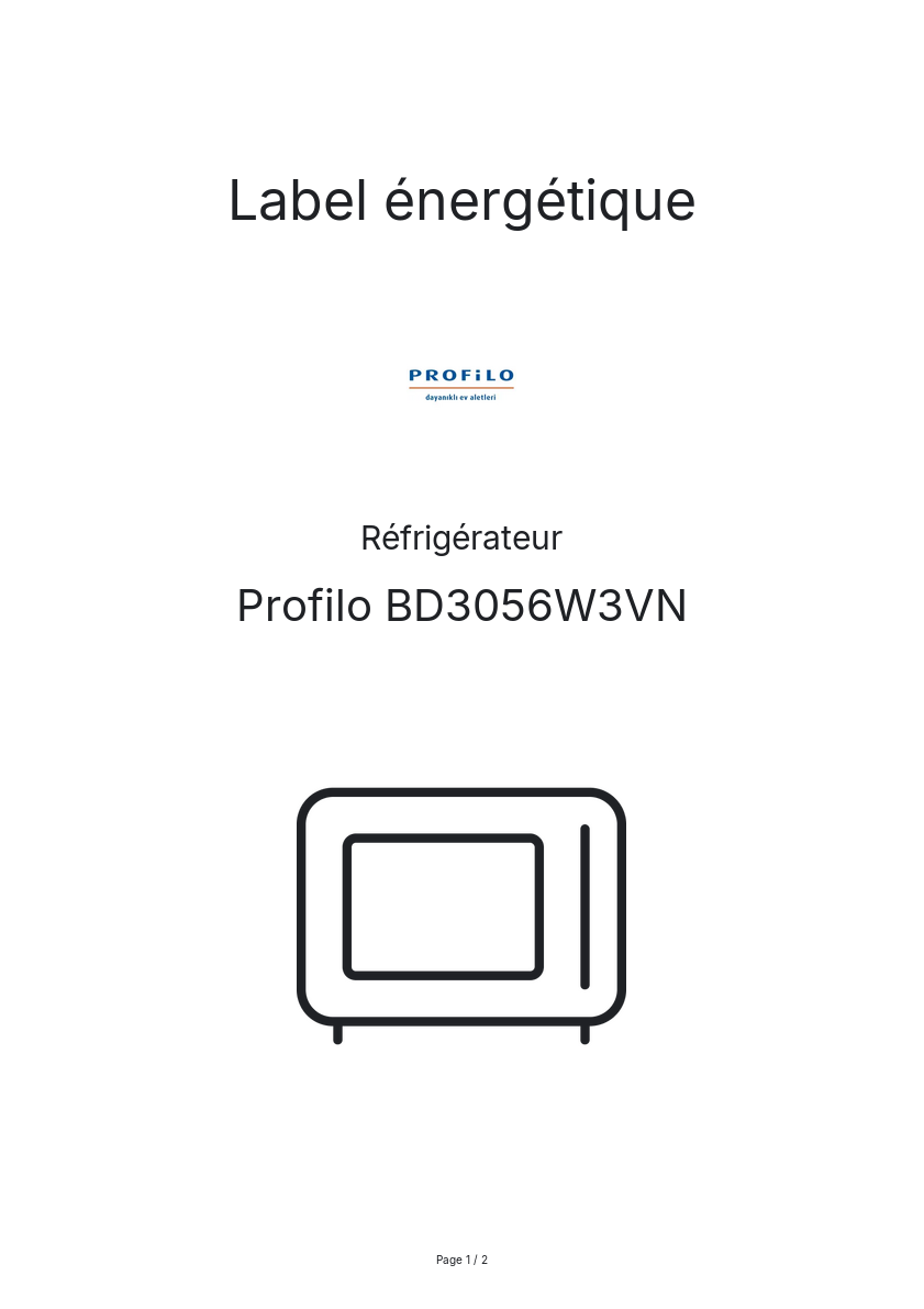Page n°1 - Label énergétique Profilo BD3056W3VN