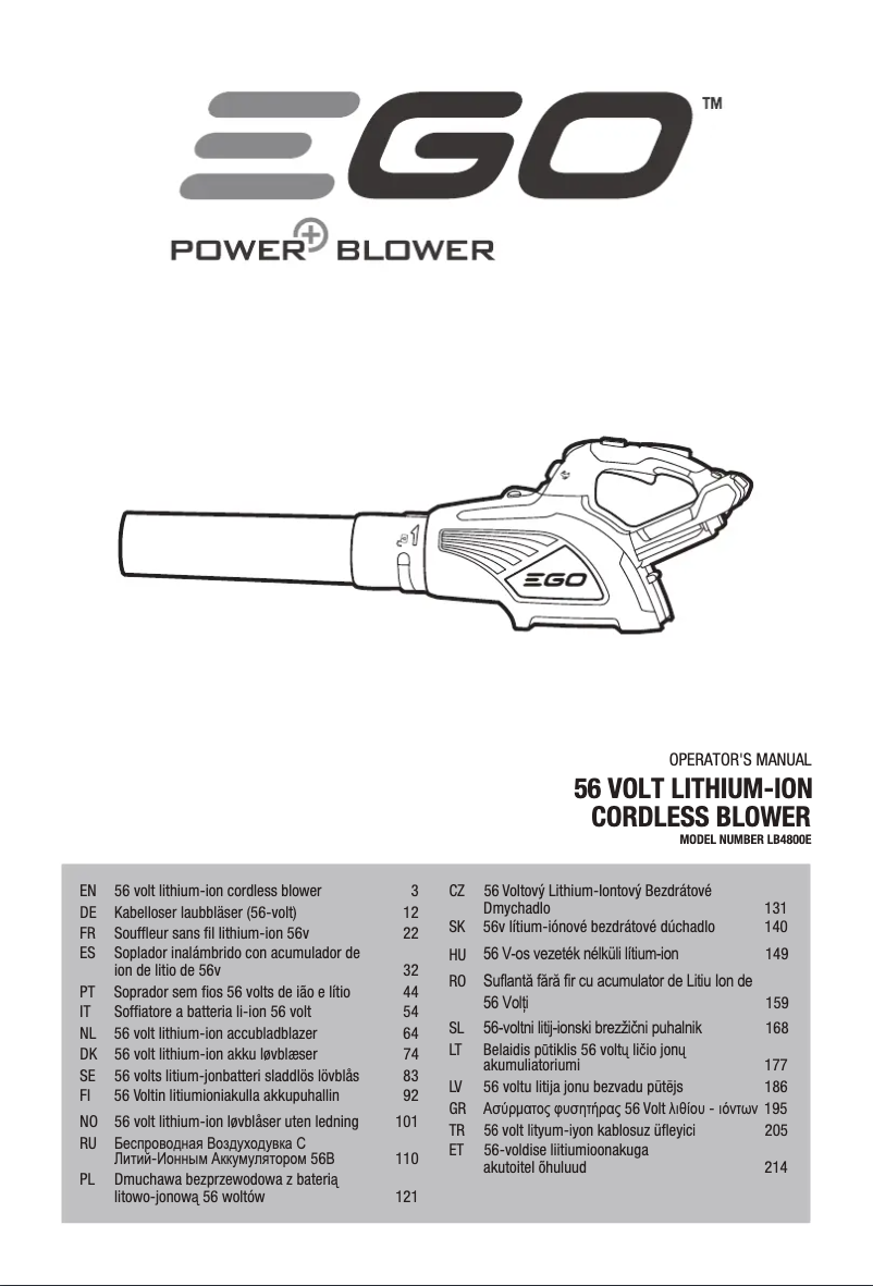 Page 1 de la notice Manuel utilisateur EGO LB4800E