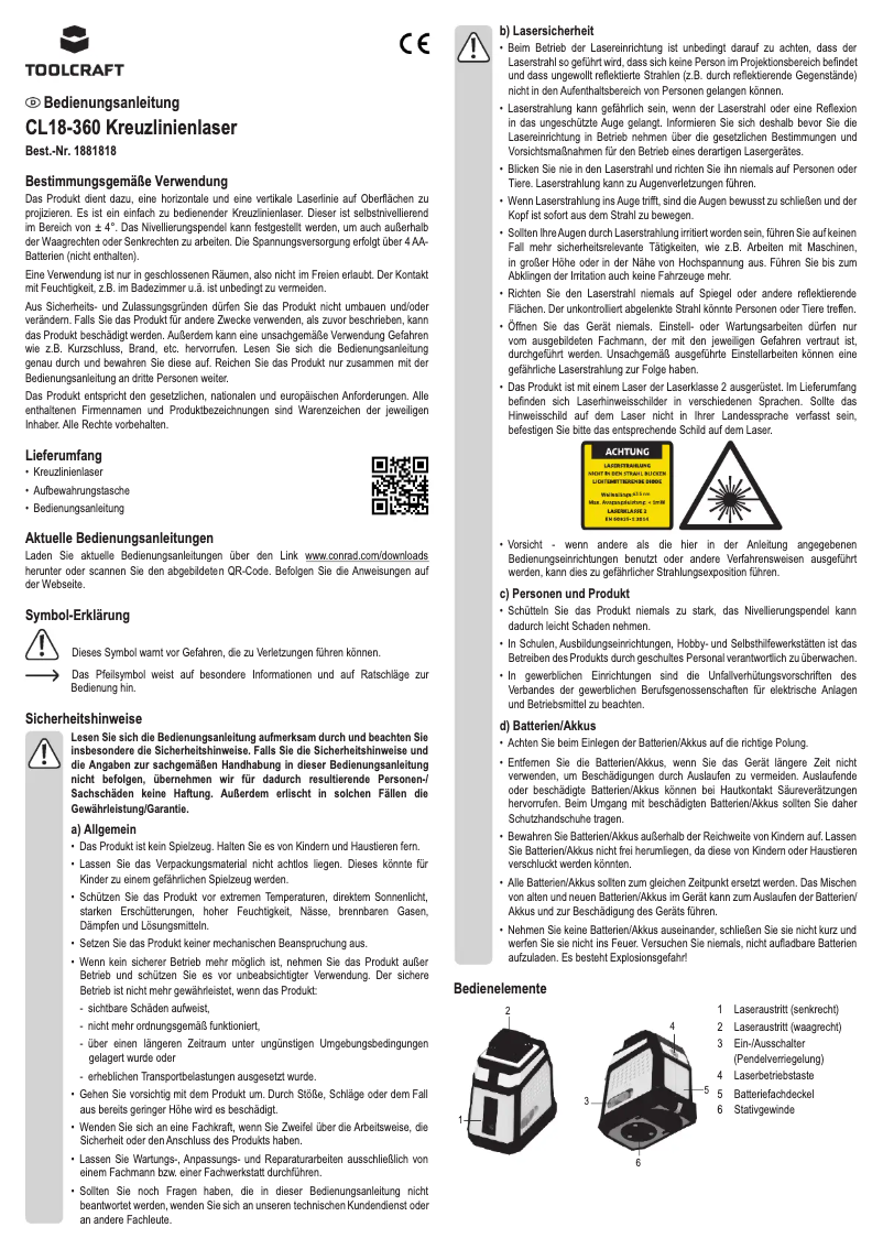 Page 1 de la notice Manuel utilisateur Toolcraft CL18-360