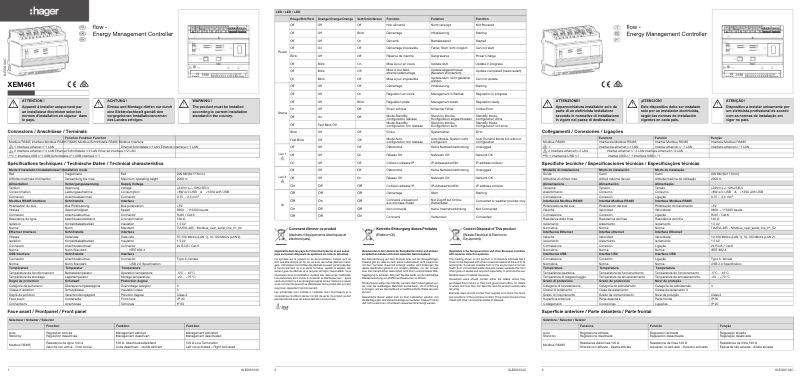 Page 1 de la notice Manuel utilisateur Hager XEM601
