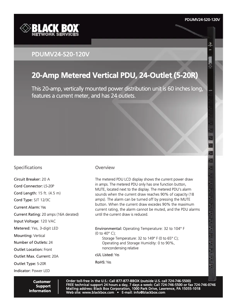 Page 1 de la notice Manuel utilisateur Black Box PDUMV24-S20-120V