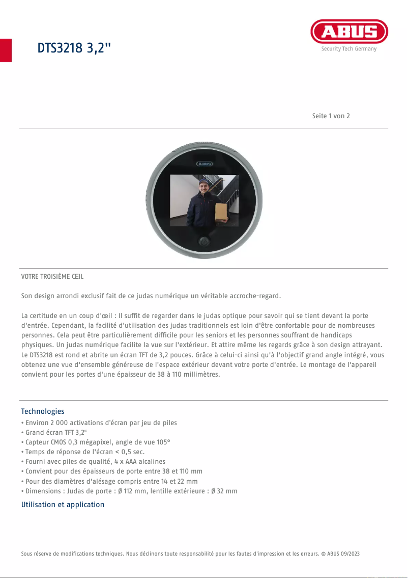 Page n°1 - Fiche technique Abus DTS3218