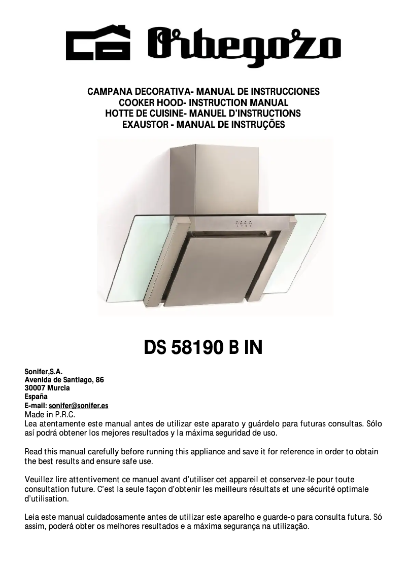 Page 1 de la notice Manuel utilisateur Orbegozo DS 58190