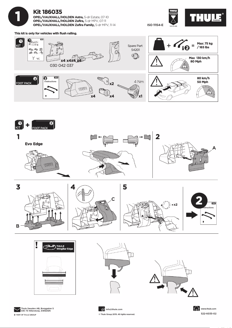 Page 1 de la notice Manuel utilisateur Thule Kit 186035